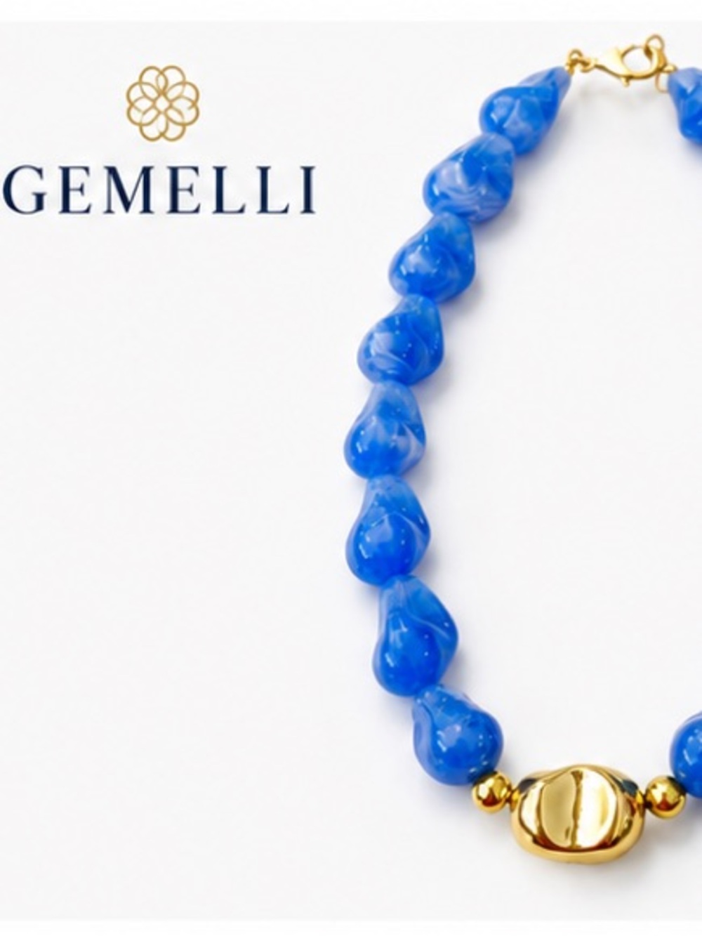 Gemelli Jazz blue gold plated Chunky Beaded Necklace NWT